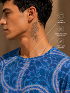 Mens Crew Neck Half Sleeve T-Shirt with Chest Print Blue