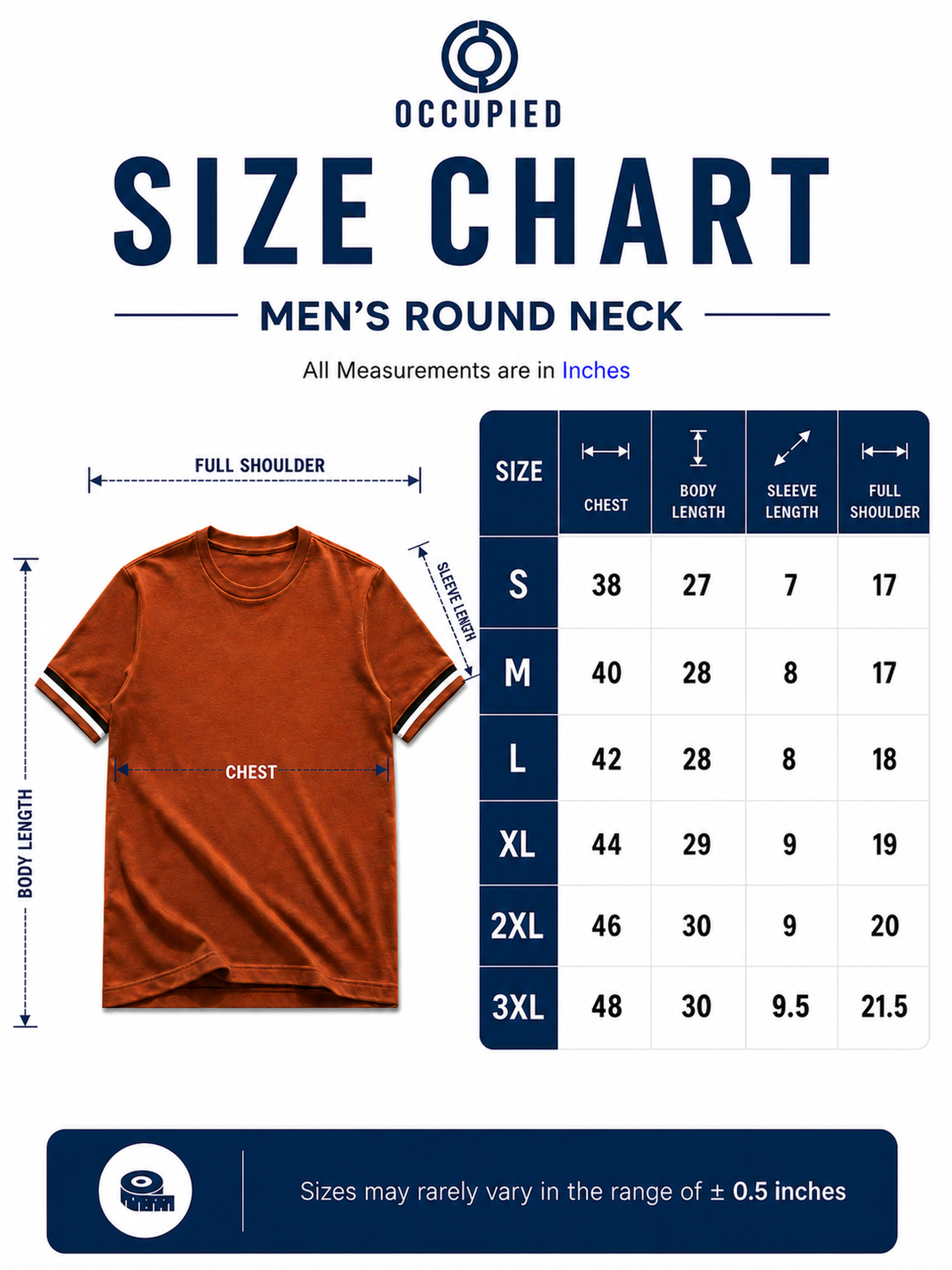 Mens Crew Neck Half Sleeve Solid T-Shirt with Contrast Cuff & Rib Brown