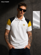 Mens Polo Neck Half Sleeve T-Shirt with  Chest Badge & Contrast Placket White