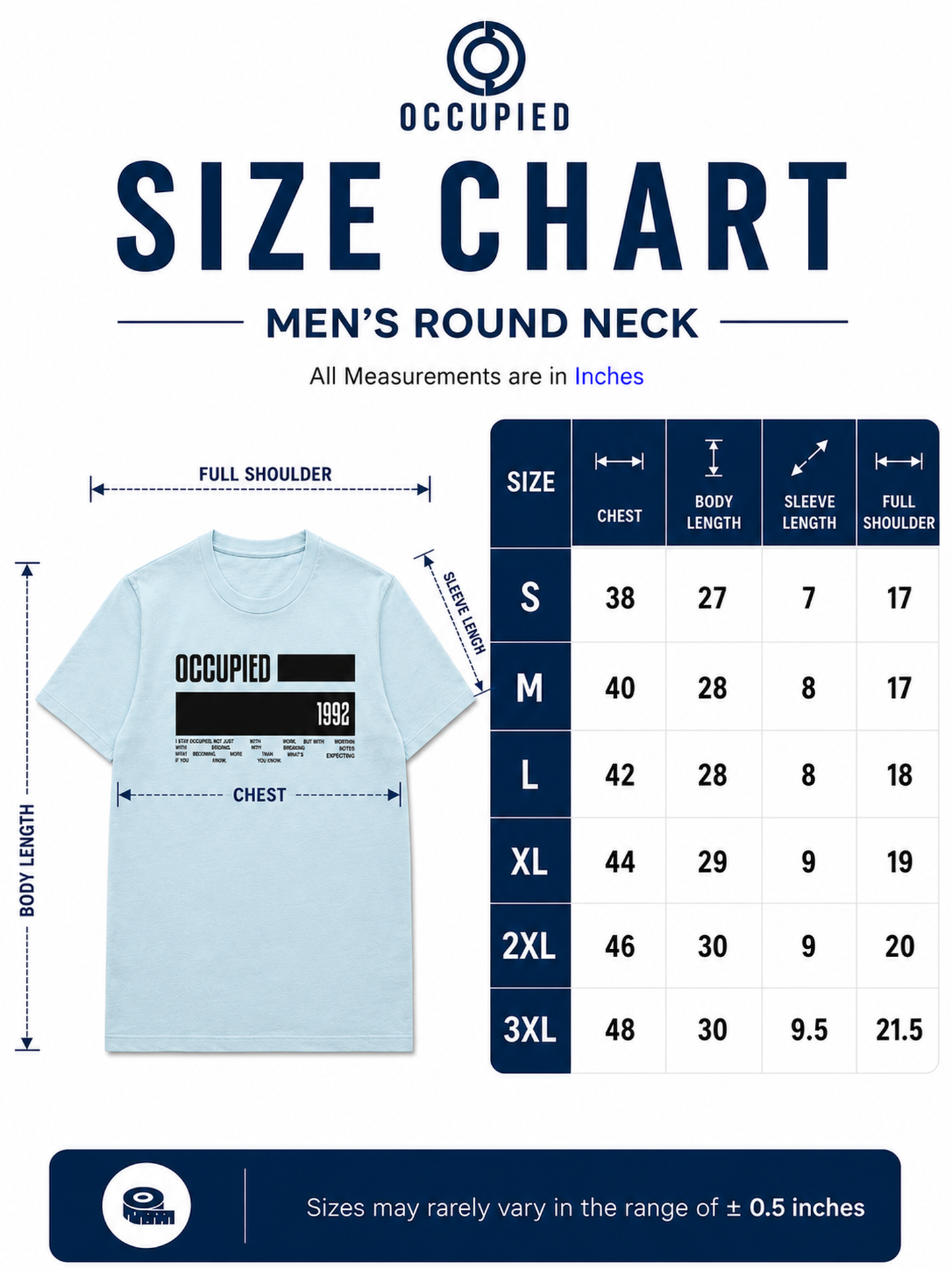 Mens Crew Neck Half Sleeve T-Shirt with  Chest Print Light Blue