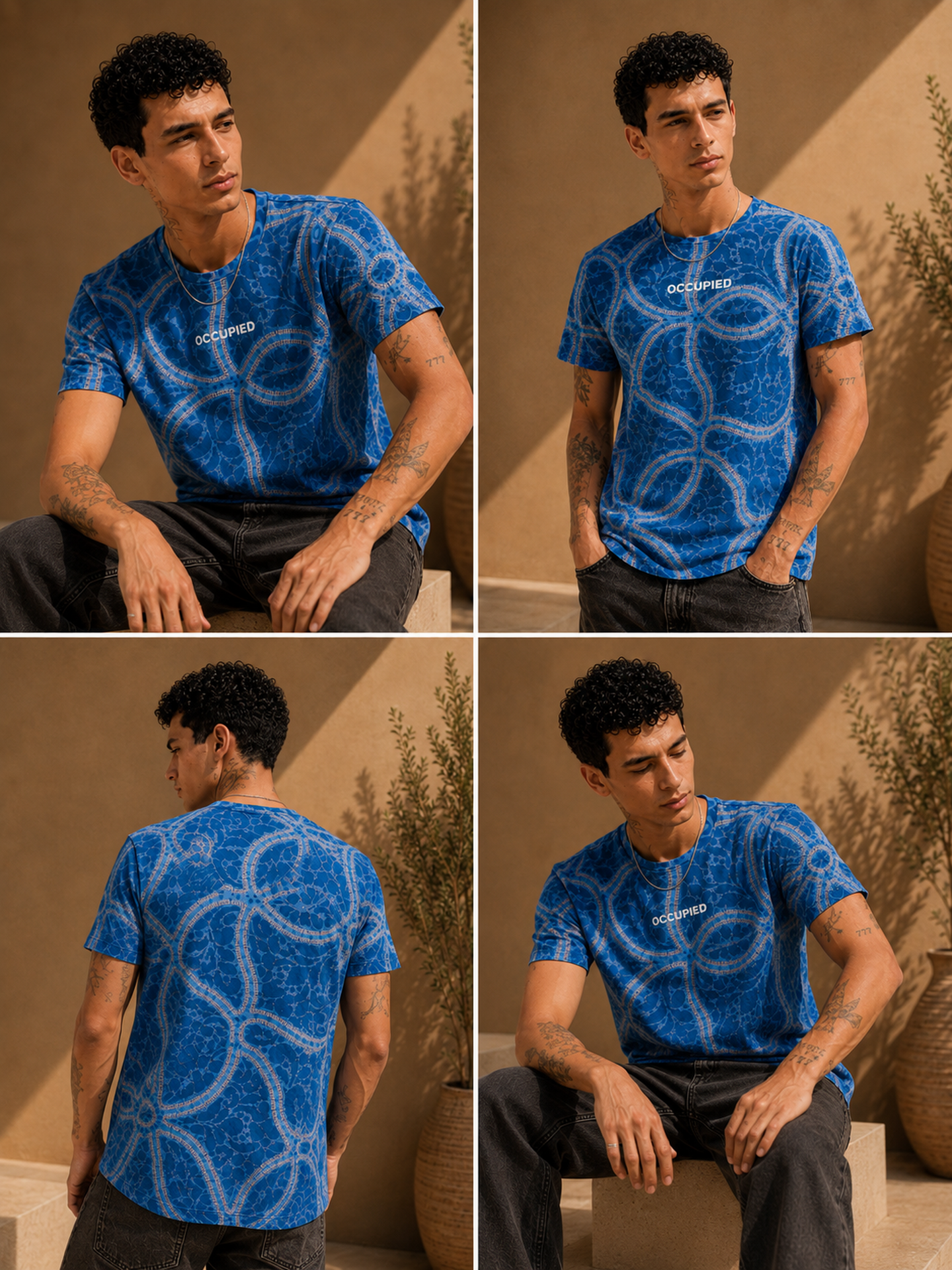 Mens Crew Neck Half Sleeve T-Shirt with Chest Print Blue