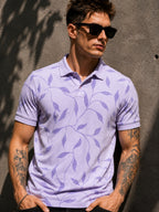 Mens Polo Neck Half Sleeve Printed T-Shirt with All Over Print Purple