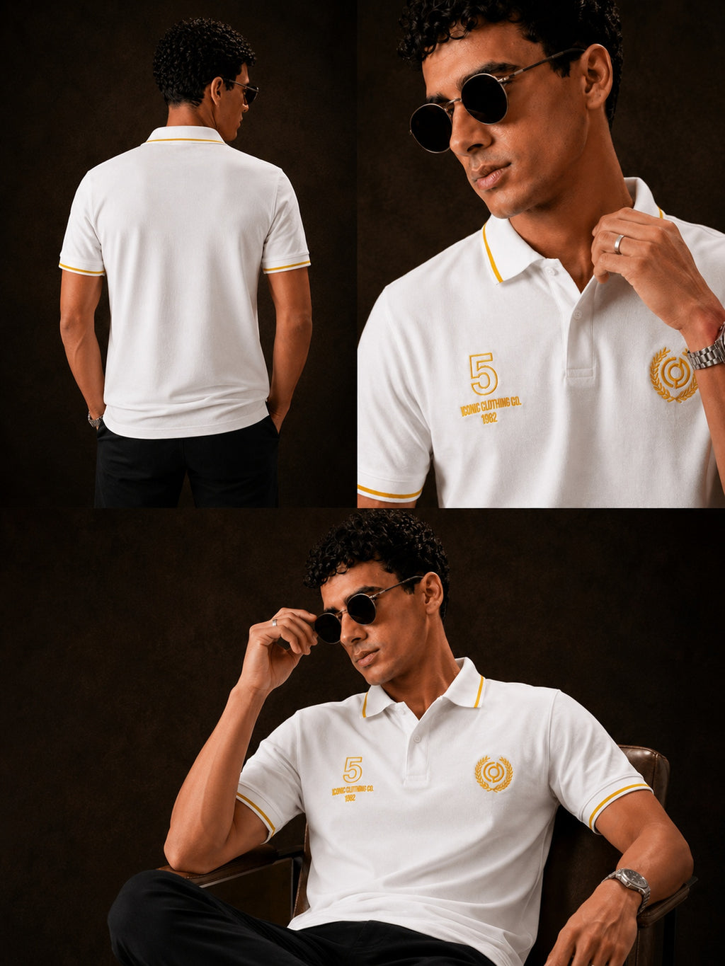 Mens Polo Neck Half Sleeve T-Shirt with Collar Tipping & Chest Embroidery White