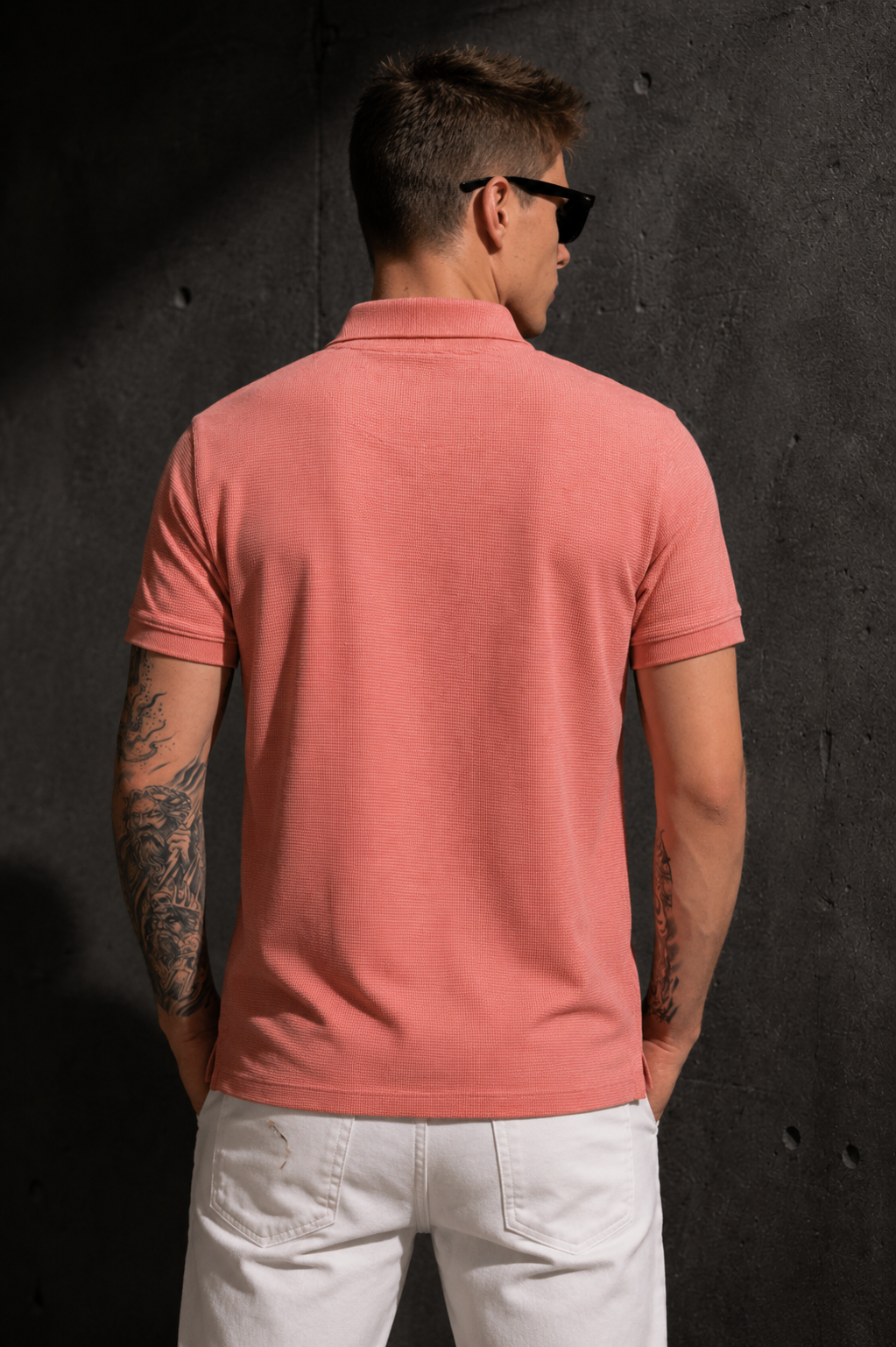 Mens Polo Neck Half Sleeve T-Shirt with Open Placket & HD Badge Pink