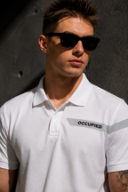 Mens Polo Neck Half Sleeve T-Shirt with Open Placket & HD Badge White