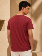 Mens Crew Neck Half Sleeve T-Shirt with Chest Print & Puff Effect Maroon