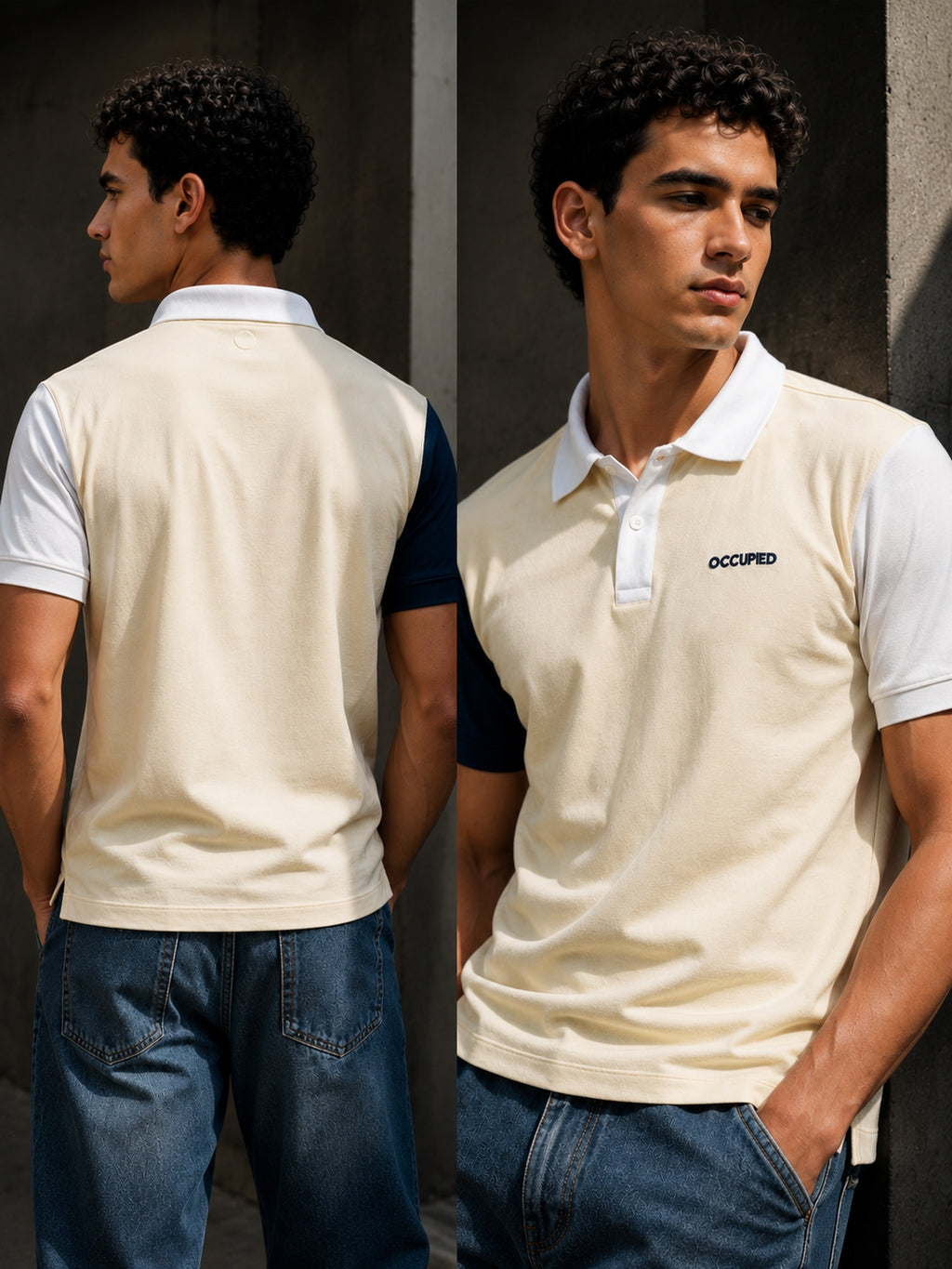 Mens Polo Neck Half Sleeve T-Shirt with Cut and Sew Contrast Sleeve Mint