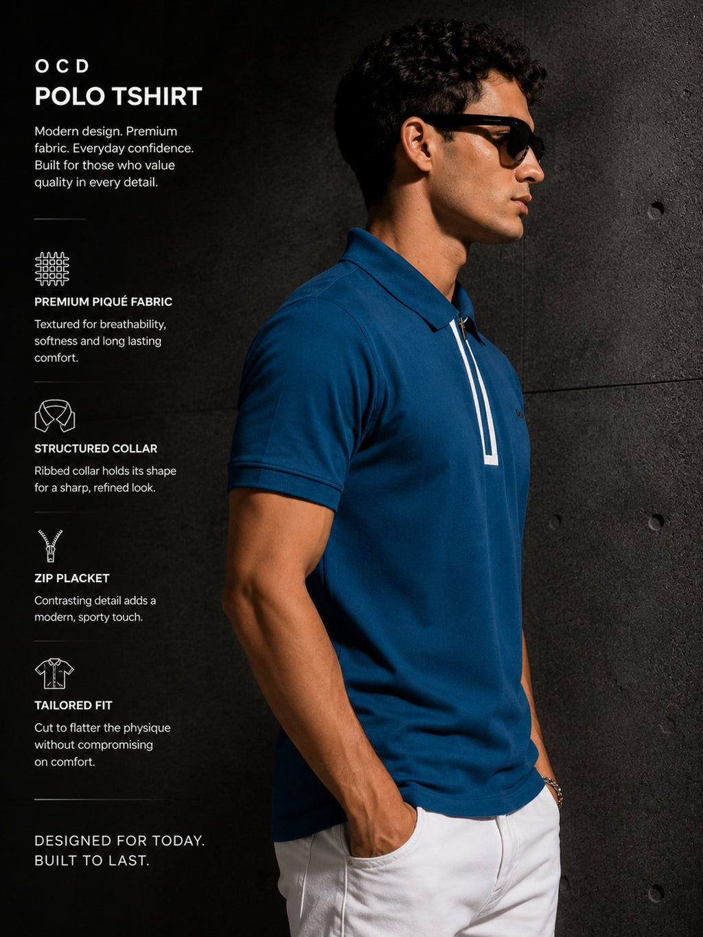 Mens Polo Neck Half Sleeve T-Shirt with  Print & Fused Collar & Placket Navy