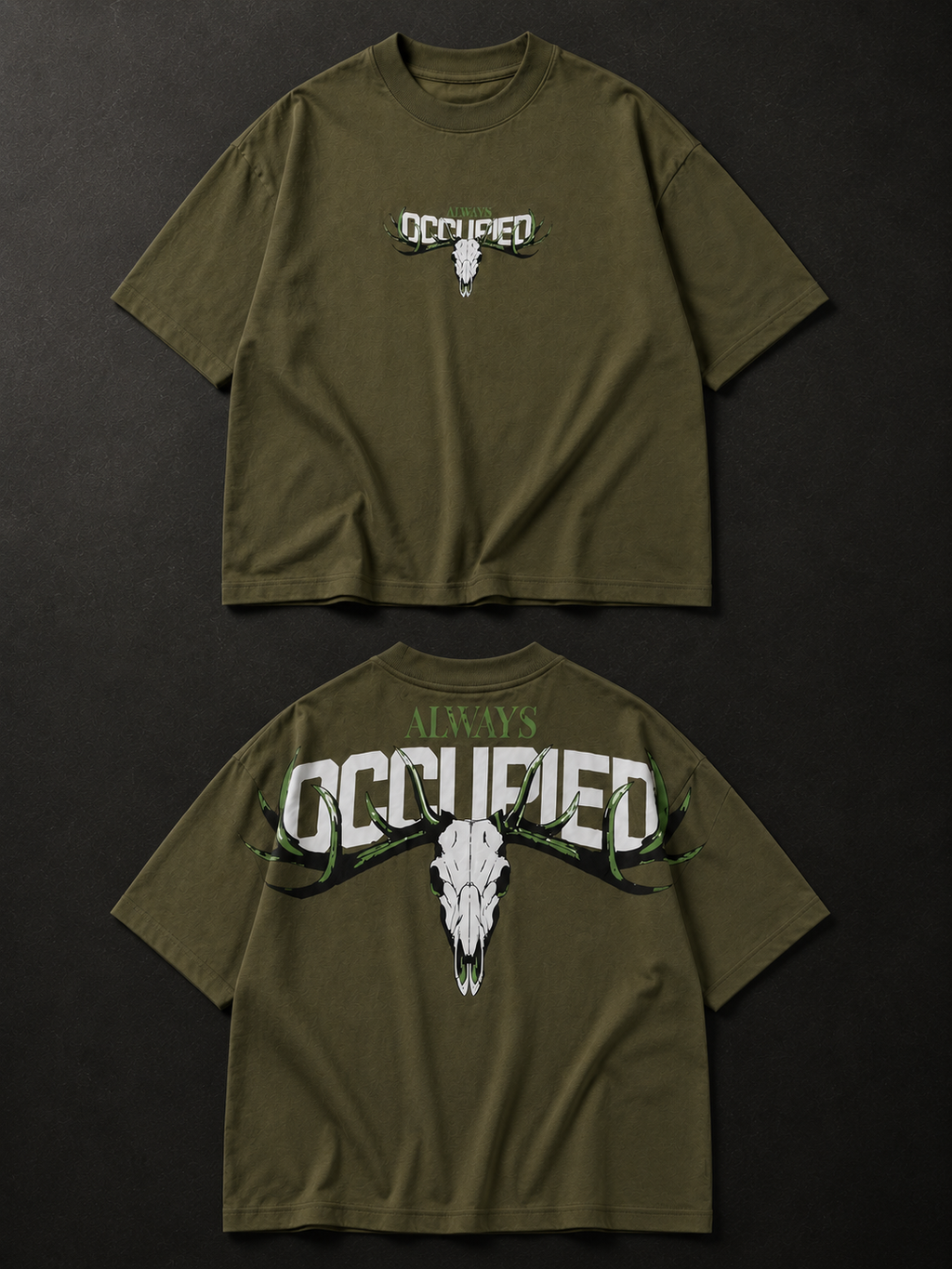 Mens Crew Neck Half Sleeve T-Shirt with Puff Print Olive