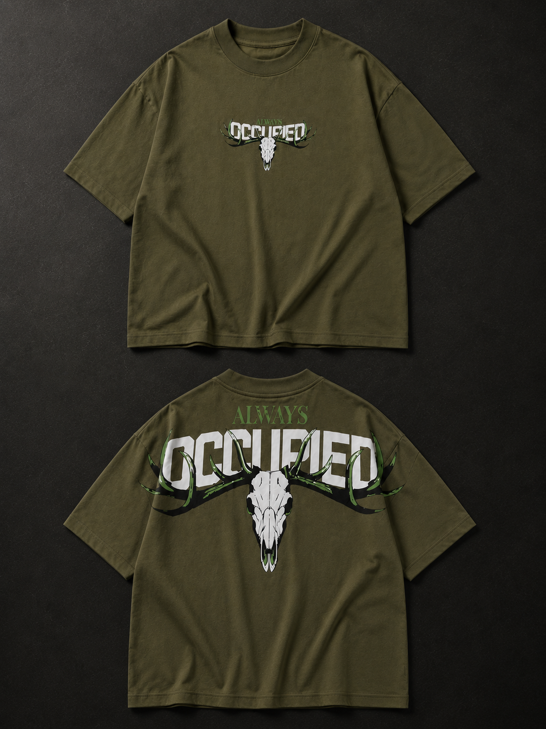 Mens Crew Neck Half Sleeve T-Shirt with Puff Print Olive