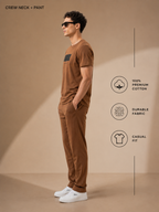 Mens Co-Ords Set with Puff Chest Print Brown