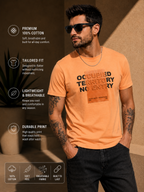 Mens Crew Neck Half Sleeve T-Shirt with Chest Print & Puff Effect Orange