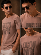 Mens Crew Neck Half Sleeve T-Shirt with Chest Print Brown