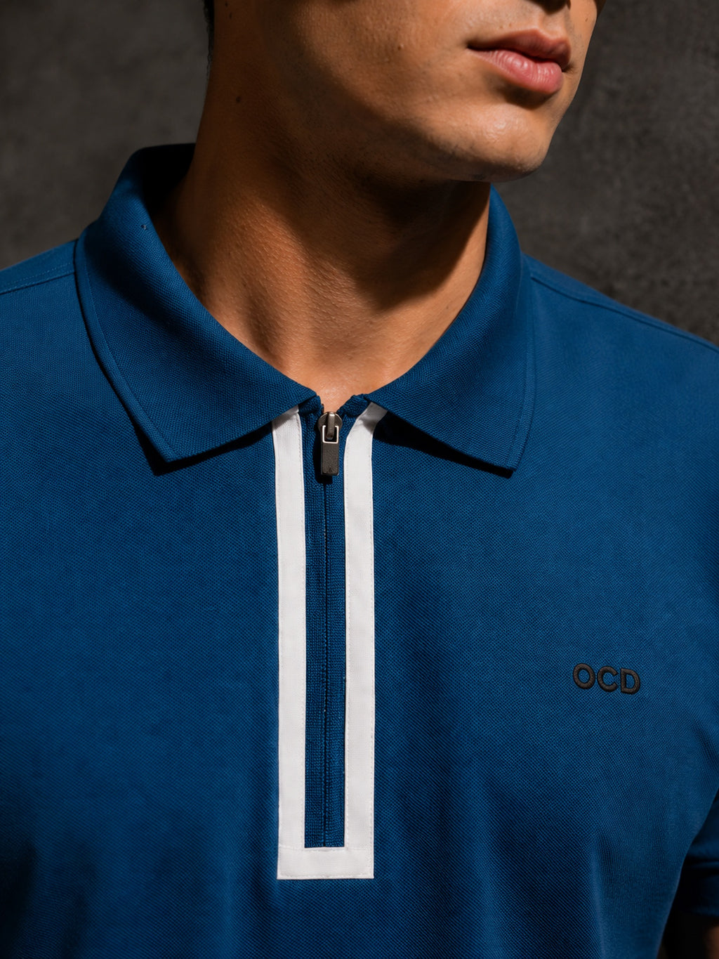Mens Polo Neck Half Sleeve T-Shirt with  Print & Fused Collar & Placket Navy