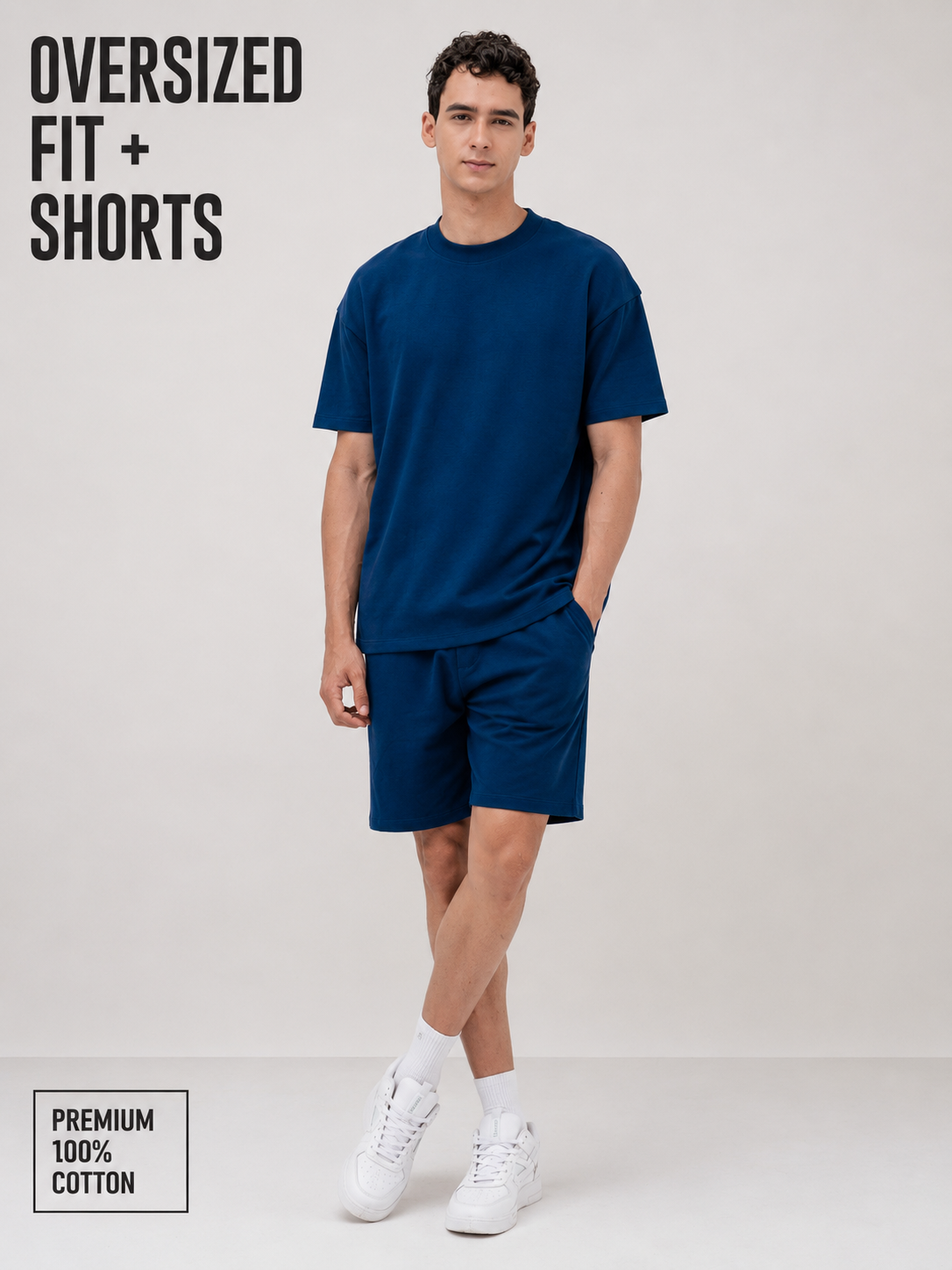 Mens Co-Ords Set with  Chest Print & Contrast Sleeve Navy