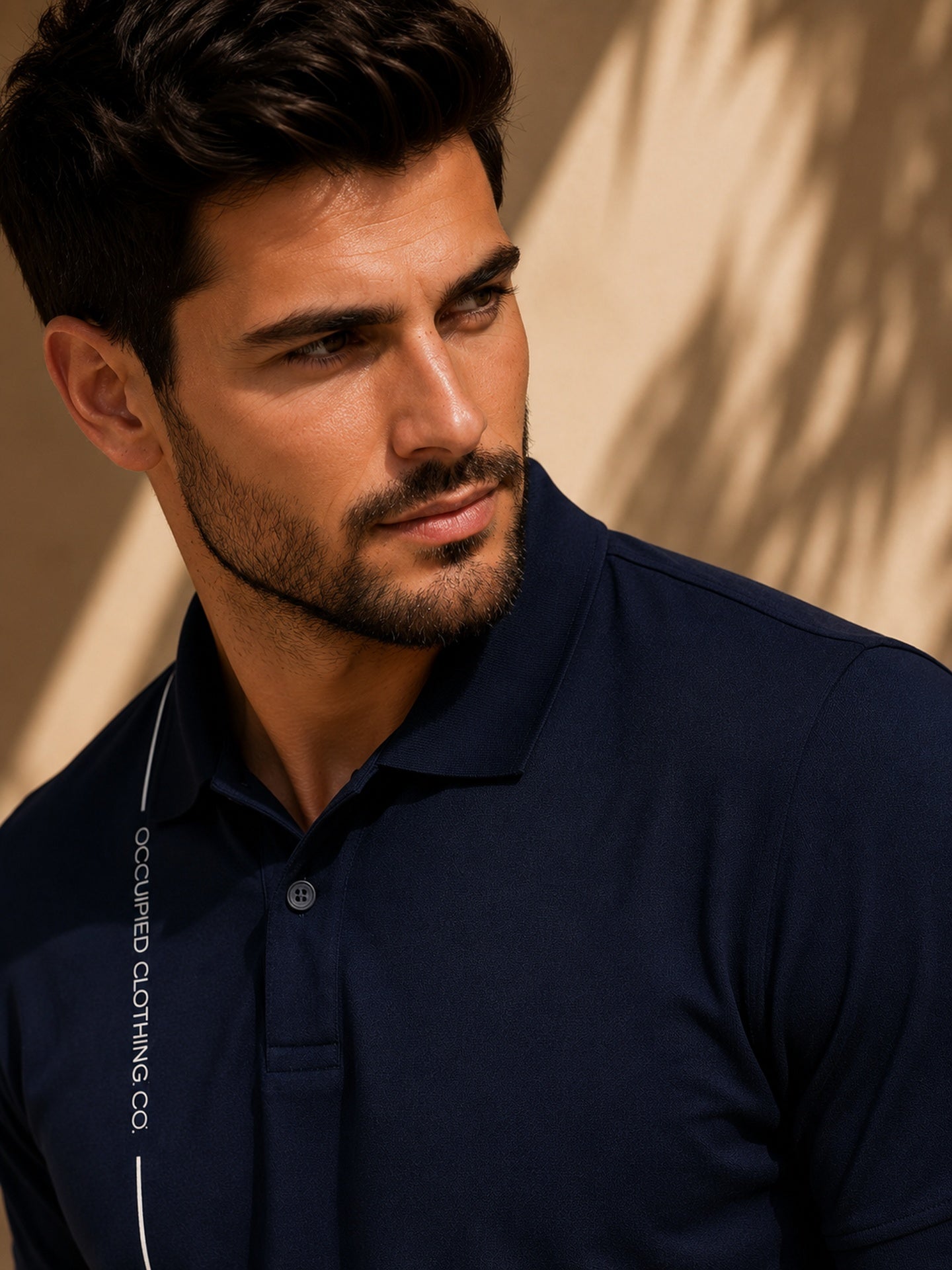 Mens Polo Neck Half Sleeve T-Shirt with Print Navy Blue