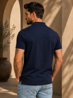 Mens Polo Neck Half Sleeve T-Shirt with Print Navy Blue