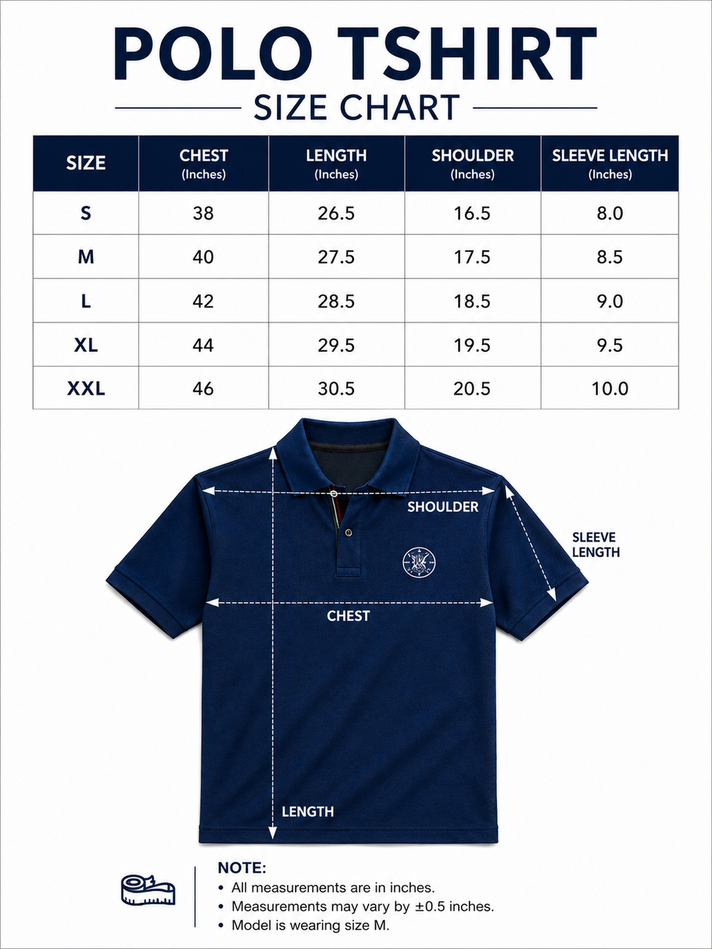 Mens Polo Neck Half Sleeve T-Shirt with Open Placket & HD Badge Navy