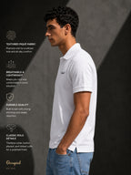 Mens Polo Neck Half Sleeve T-Shirt with Cut and Sew Contrast Sleeve White