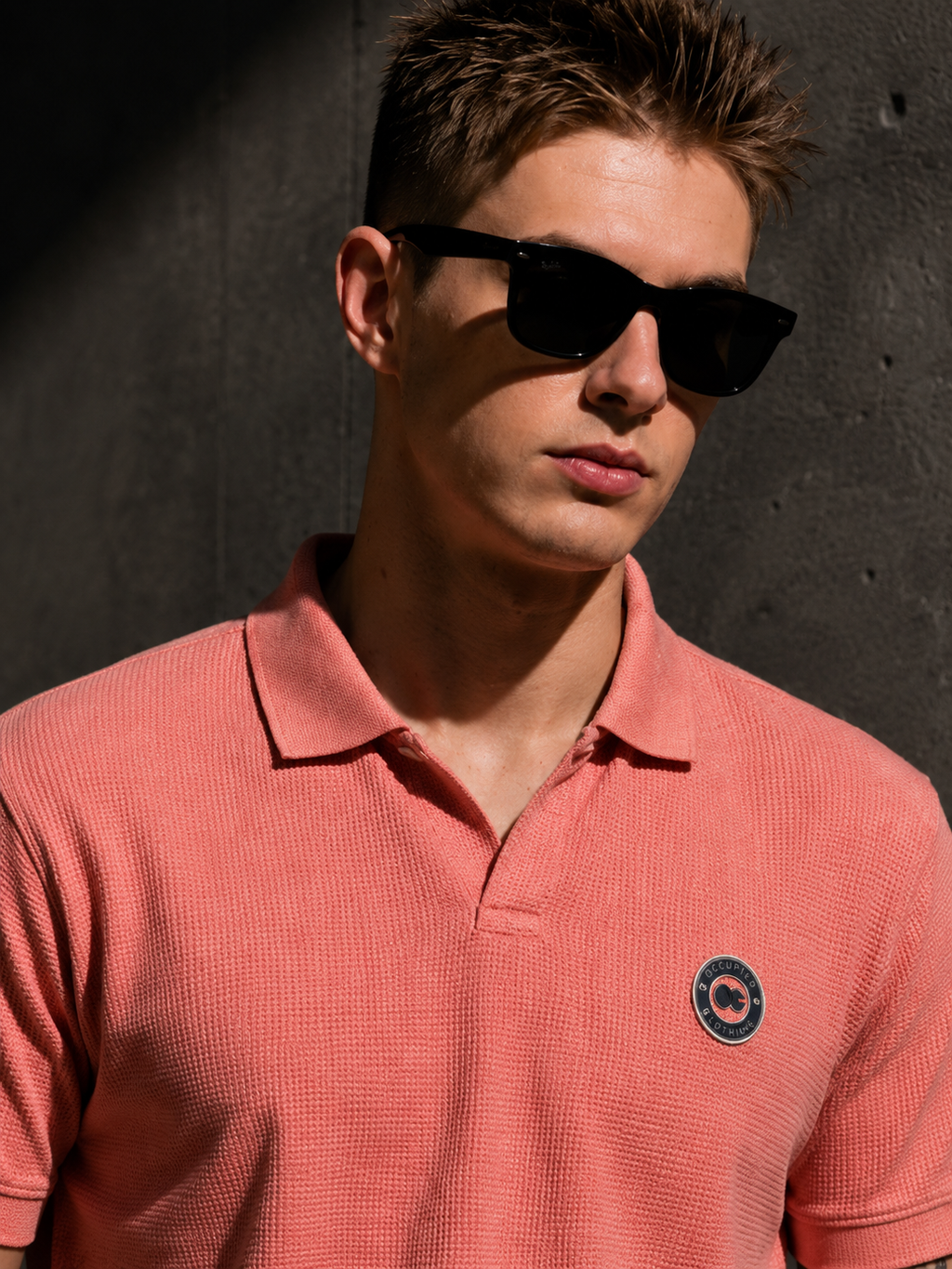 Mens Polo Neck Half Sleeve T-Shirt with Open Placket & HD Badge Pink
