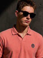 Mens Polo Neck Half Sleeve T-Shirt with Open Placket & HD Badge Pink