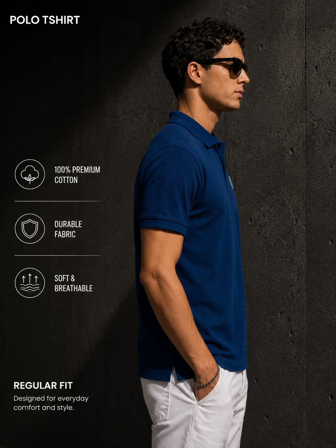 Mens Polo Neck Half Sleeve T-Shirt with Open Placket & HD Badge Navy