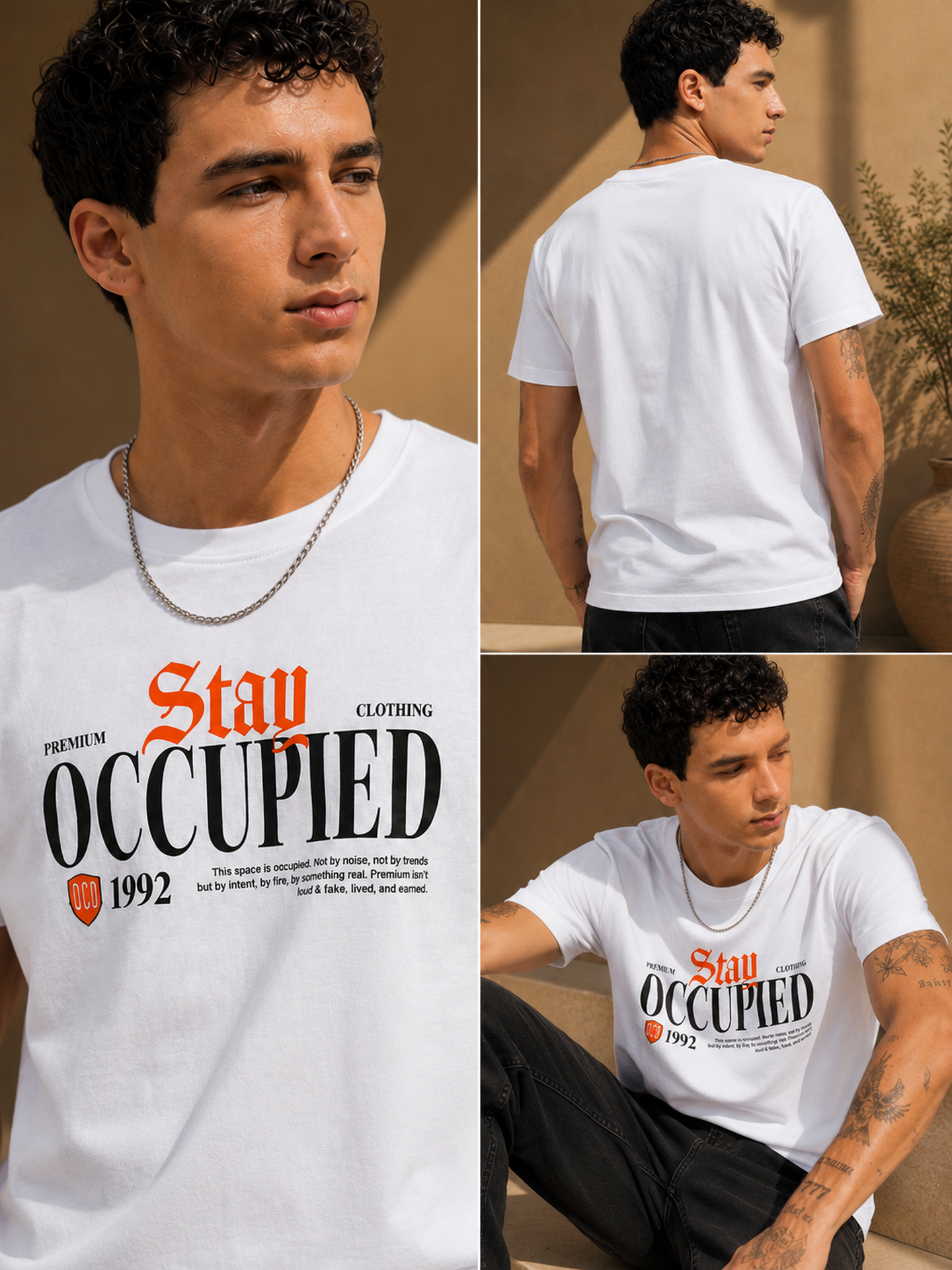 Mens Crew Neck Half Sleeve T-Shirt with Chest Print & Puff Effect White