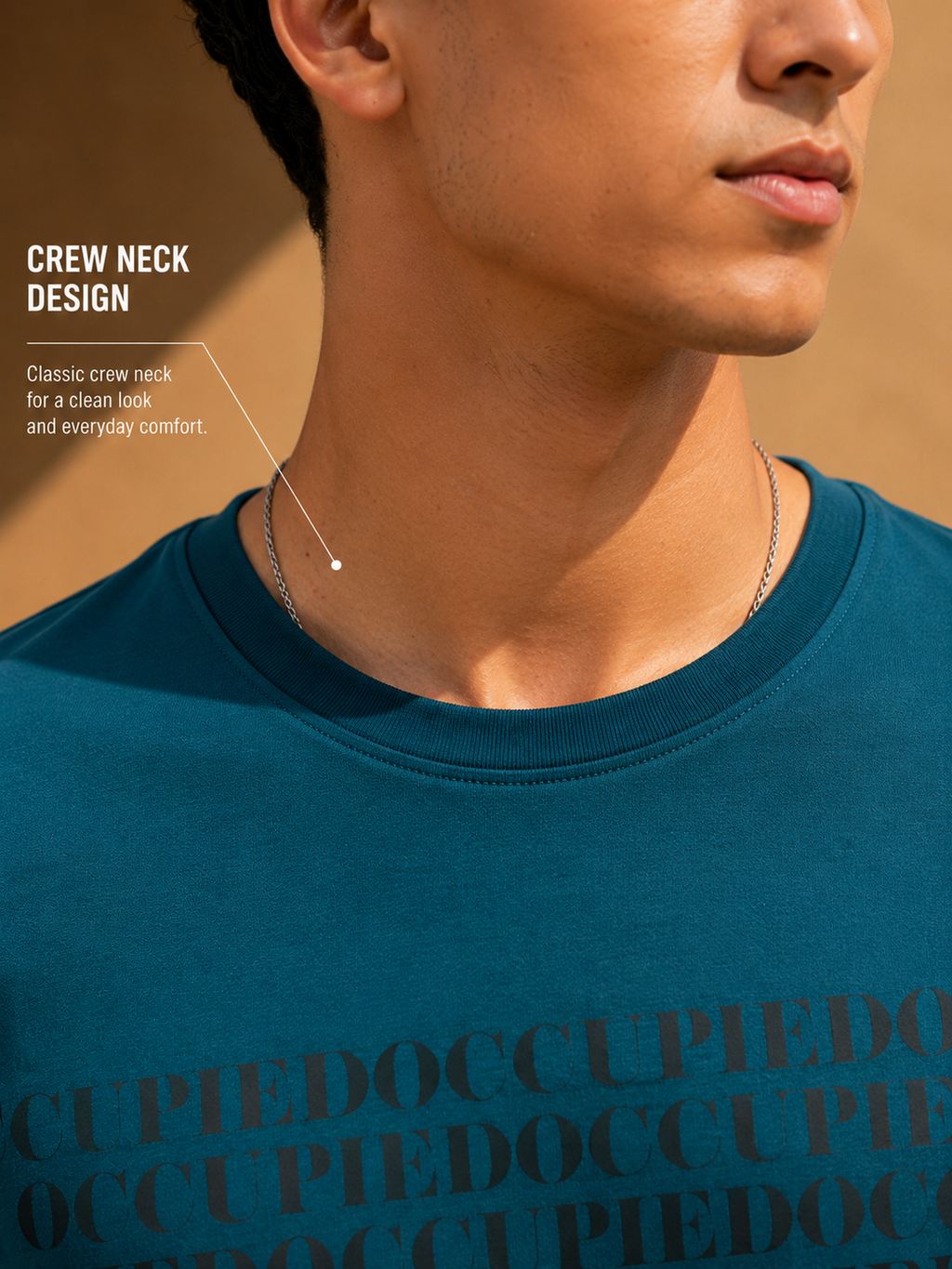 Mens Crew Neck Half Sleeve T-Shirt with and Silicon Chest Print & Badge Green