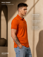 Mens Polo Neck Half Sleeve T-Shirt with  Chest Print Orange