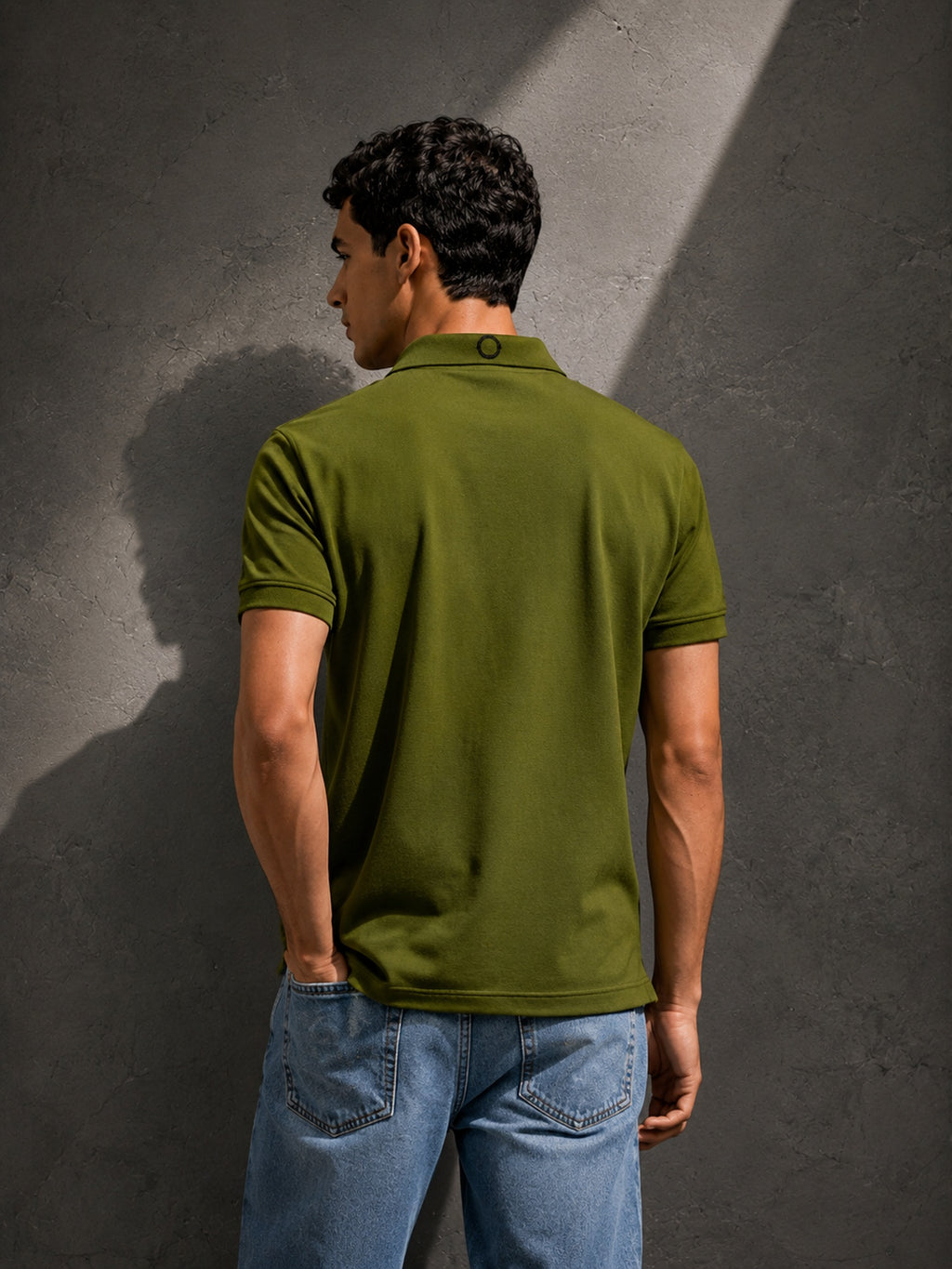 Mens Polo Neck Half Sleeve T-Shirt with Cut and Sew Contrast Sleeve Olive
