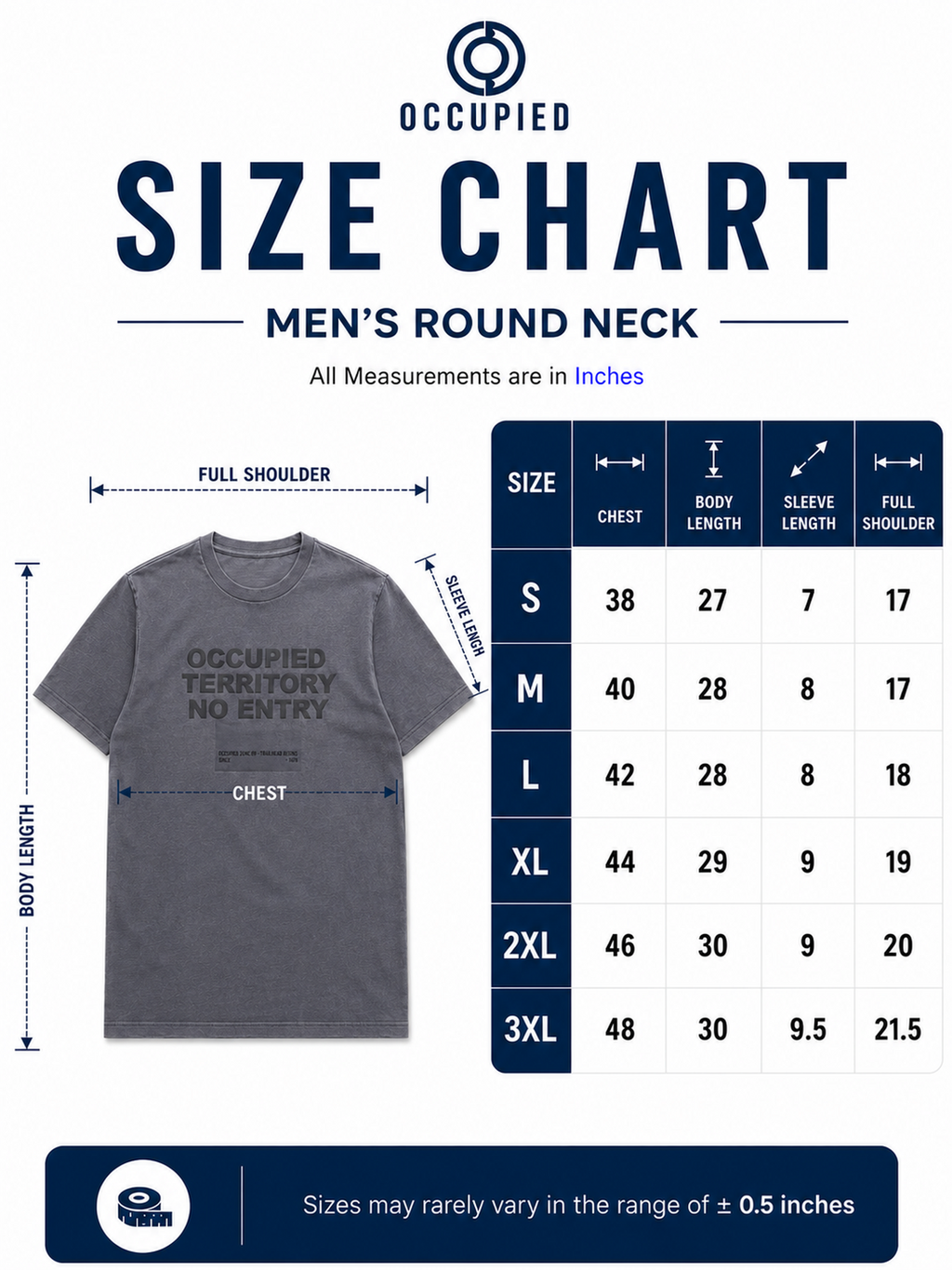Mens Crew Neck Half Sleeve T-Shirt with Chest Print & Puff Effect Stone Blue