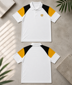 Mens Polo Neck Half Sleeve T-Shirt with  Chest Badge & Contrast Placket White