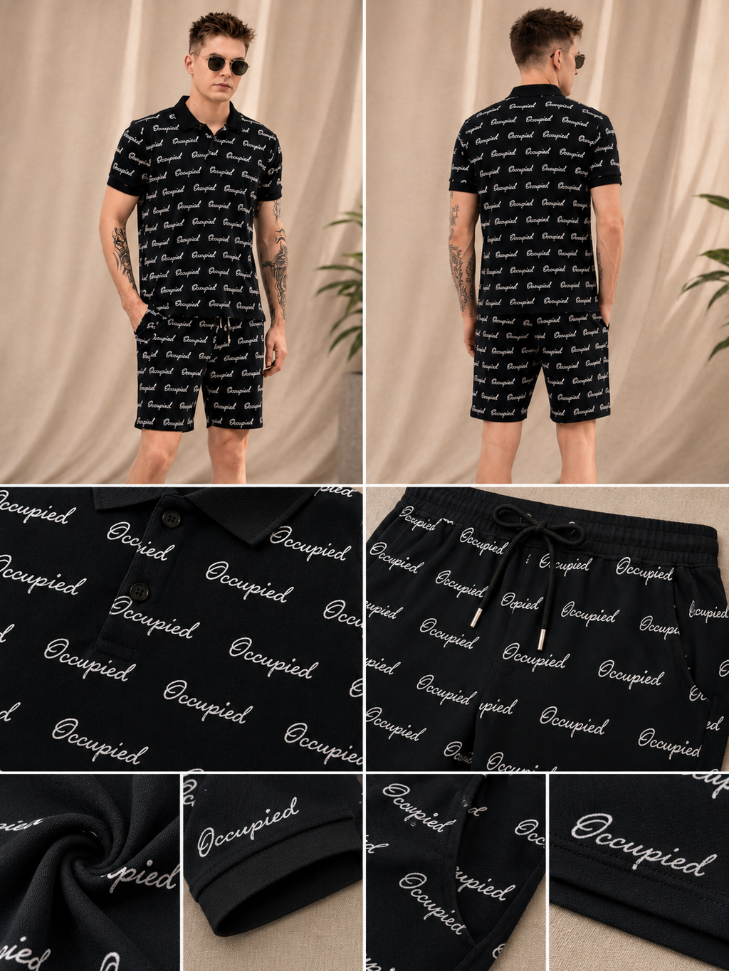 Mens Co-Ords Set with All Over Print Black