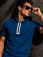 Mens Polo Neck Half Sleeve T-Shirt with  Print & Fused Collar & Placket Navy