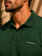 Mens Polo Neck Half Sleeve T-Shirt with Chest PrintGreen