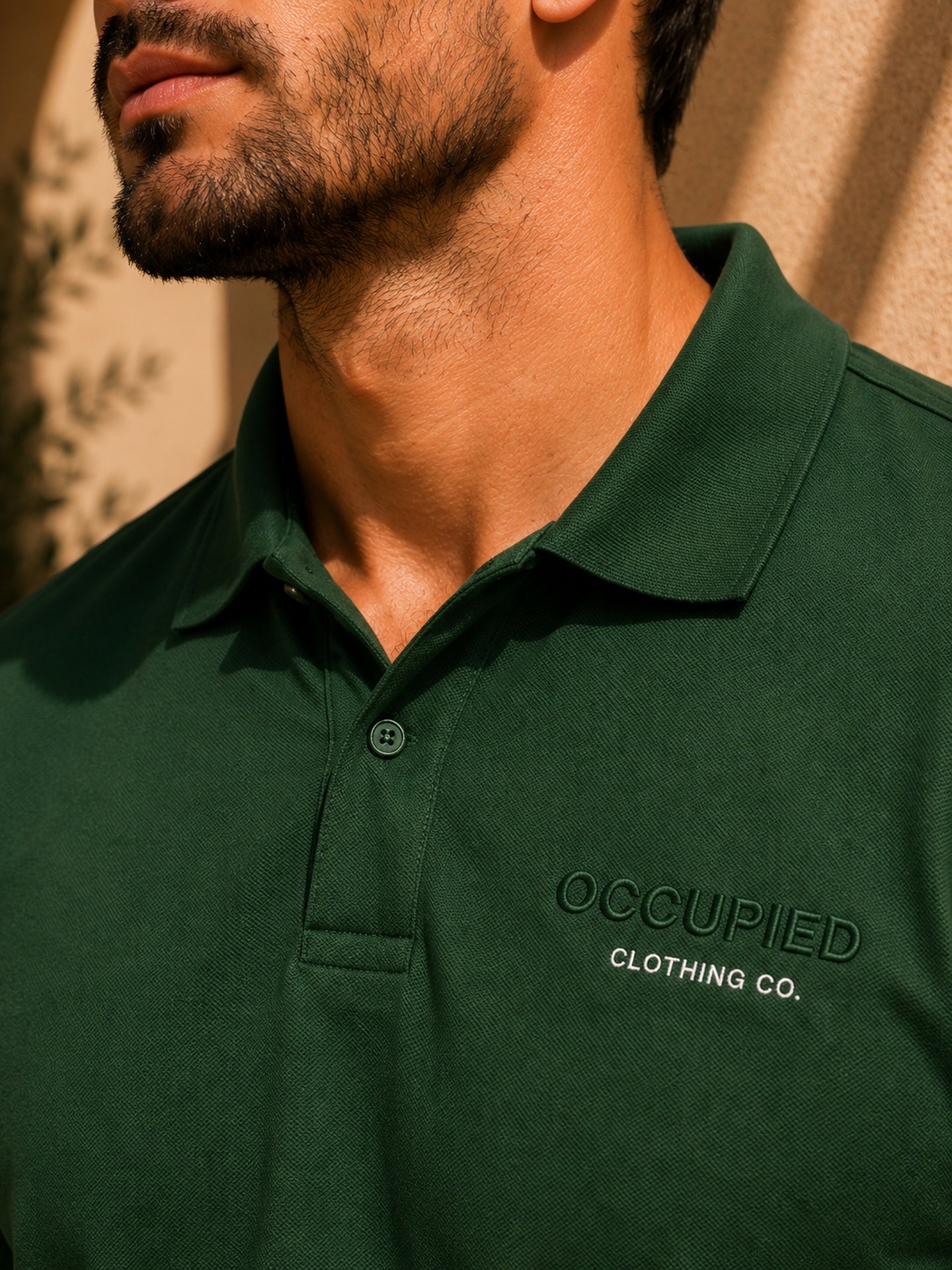 Mens Polo Neck Half Sleeve T-Shirt with Chest PrintGreen