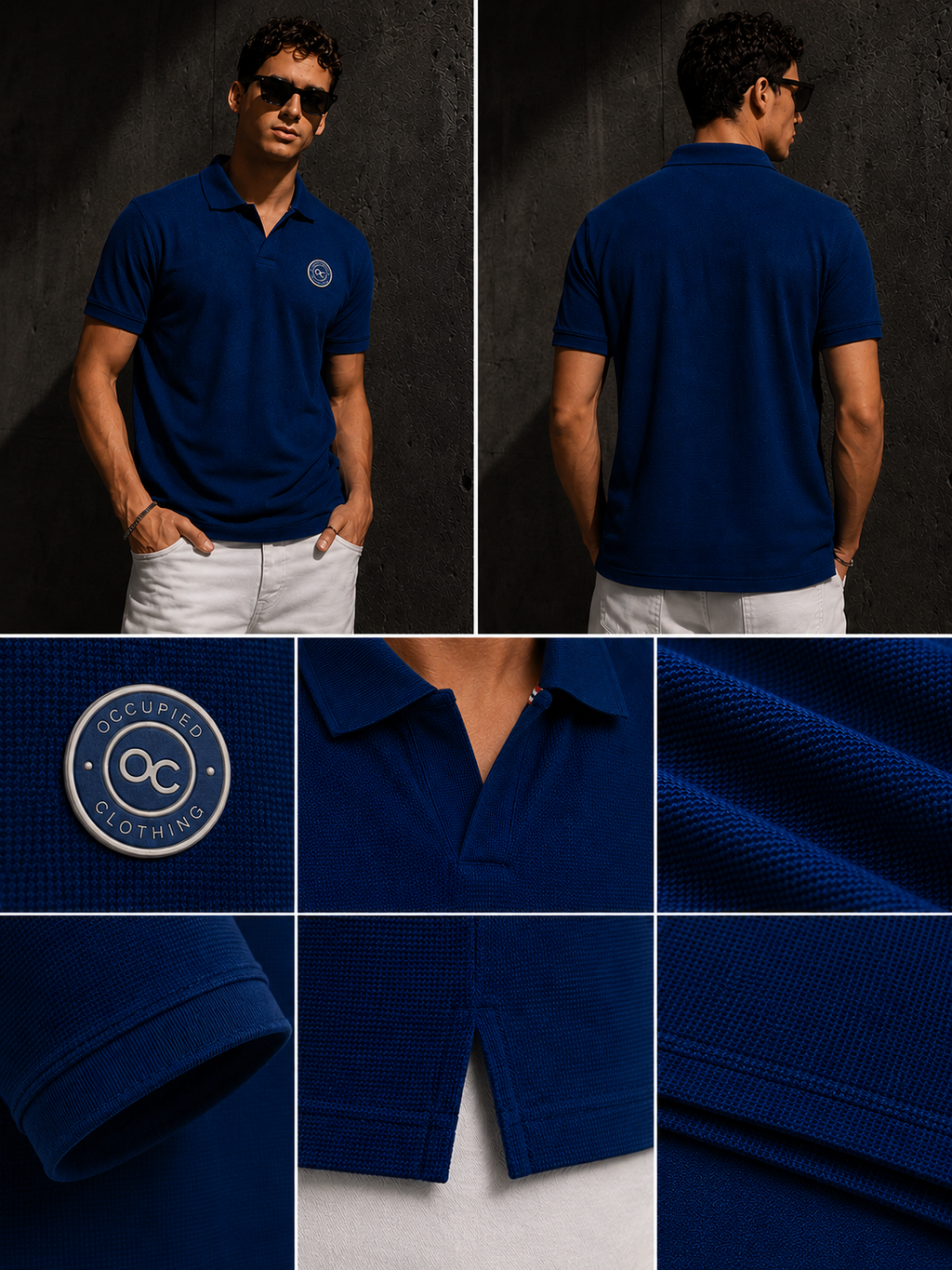 Mens Polo Neck Half Sleeve T-Shirt with Open Placket & HD Badge Navy