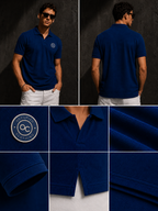 Mens Polo Neck Half Sleeve T-Shirt with Open Placket & HD Badge Navy