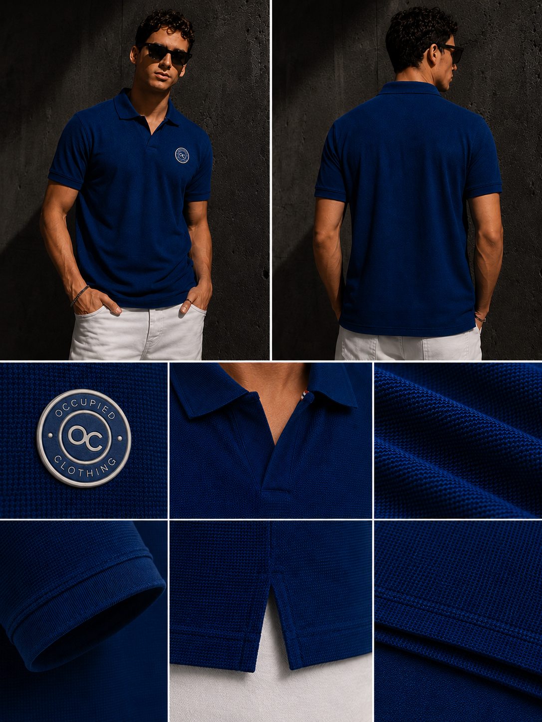 Mens Polo Neck Half Sleeve T-Shirt with Open Placket & HD Badge Navy