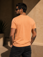 Mens Crew Neck Half Sleeve T-Shirt with Chest Print & Puff Effect Orange