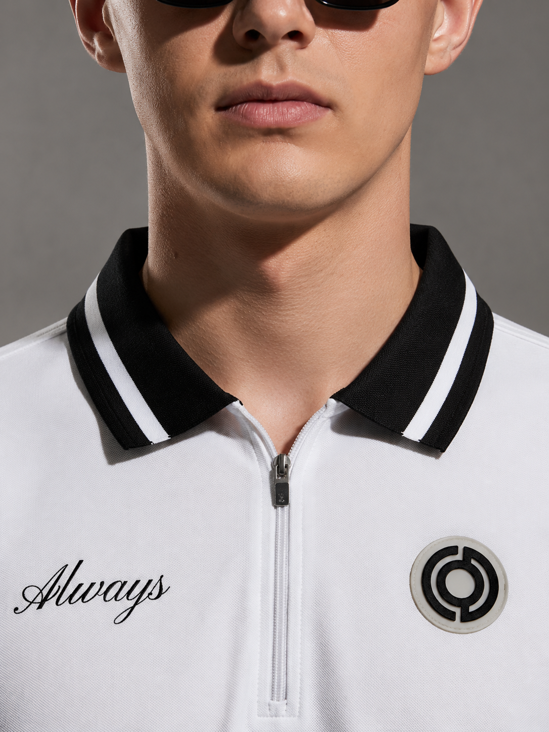 Mens Polo Neck Half Sleeve T-Shirt with Chest Embroidery & Badge White