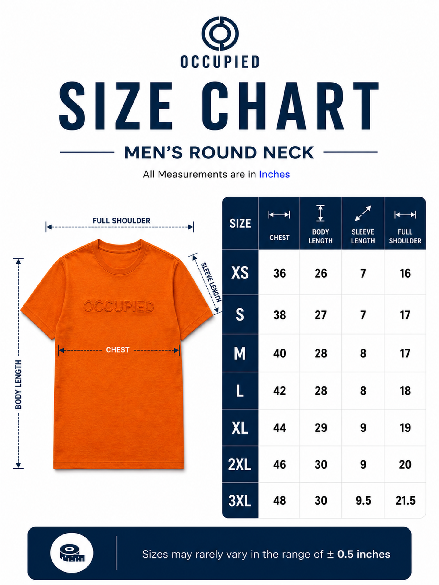 Mens Crew Neck Half Sleeve T-Shirt with Chenille Embroidery Orange