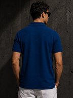Mens Polo Neck Half Sleeve T-Shirt with Open Placket & HD Badge Navy
