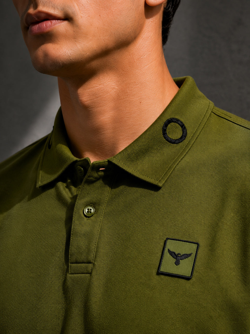 Mens Polo Neck Half Sleeve T-Shirt with Cut and Sew Contrast Sleeve Olive
