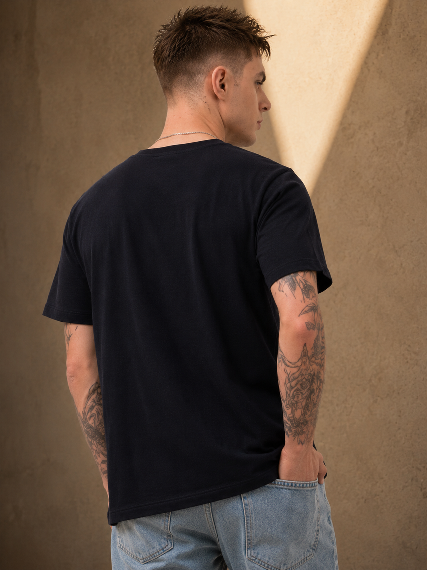 Mens Crew Neck Half Sleeve T-Shirt with Chest Print Black