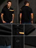 Mens Polo Neck Half Sleeve T-Shirt with Open Placket & HD Badge Black
