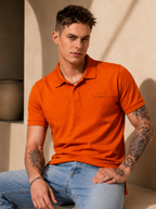 Mens Polo Neck Half Sleeve T-Shirt with  Chest Print Orange