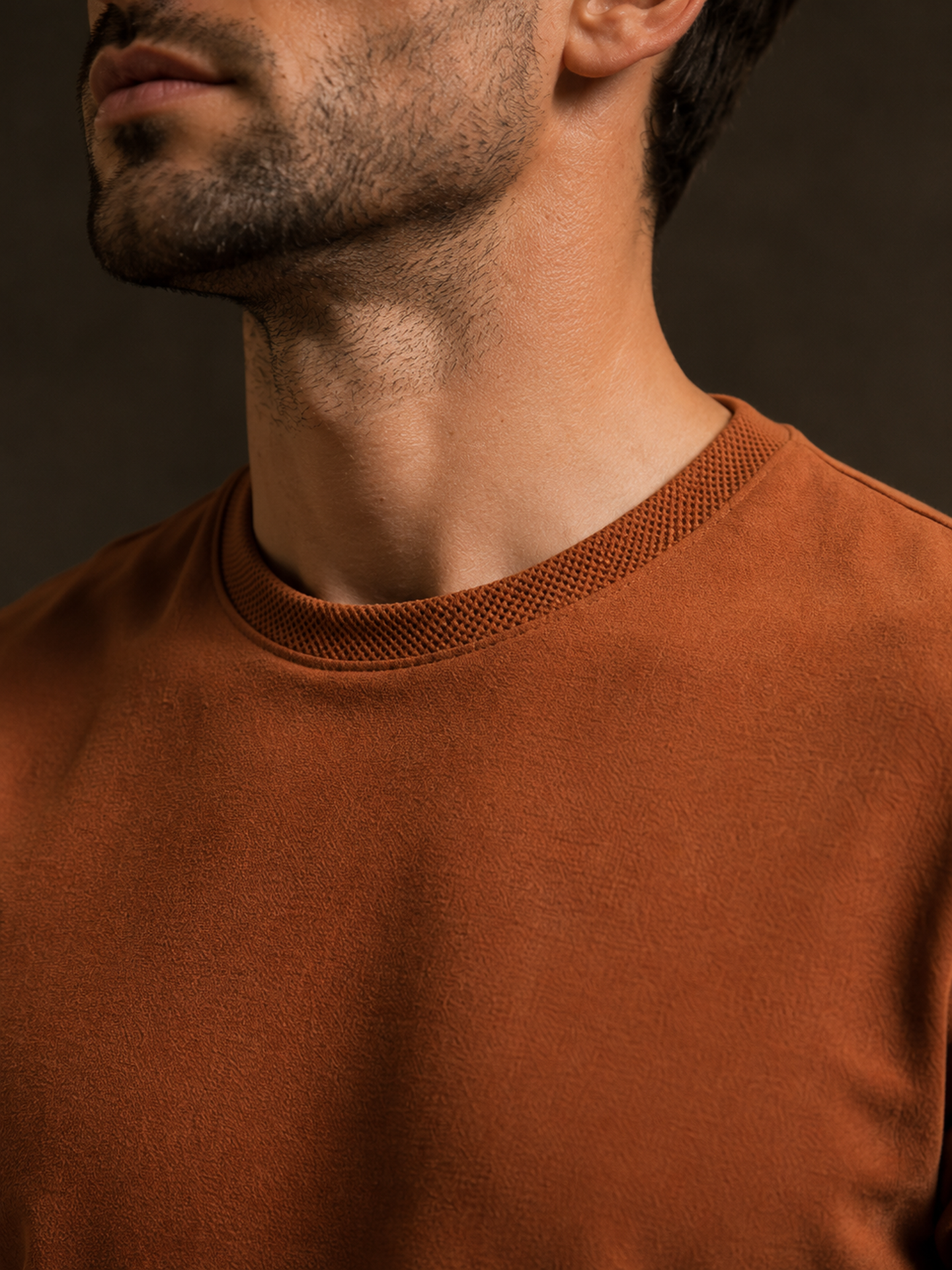 Mens Crew Neck Half Sleeve Solid T-Shirt with Contrast Cuff & Rib Brown