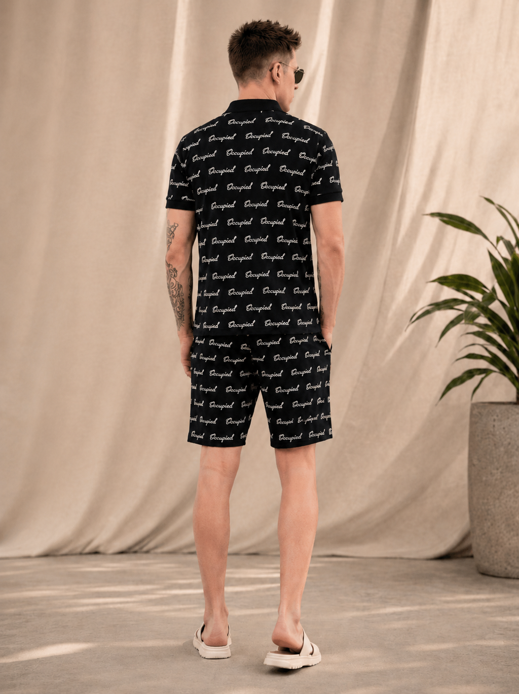 Mens Co-Ords Set with All Over Print Black
