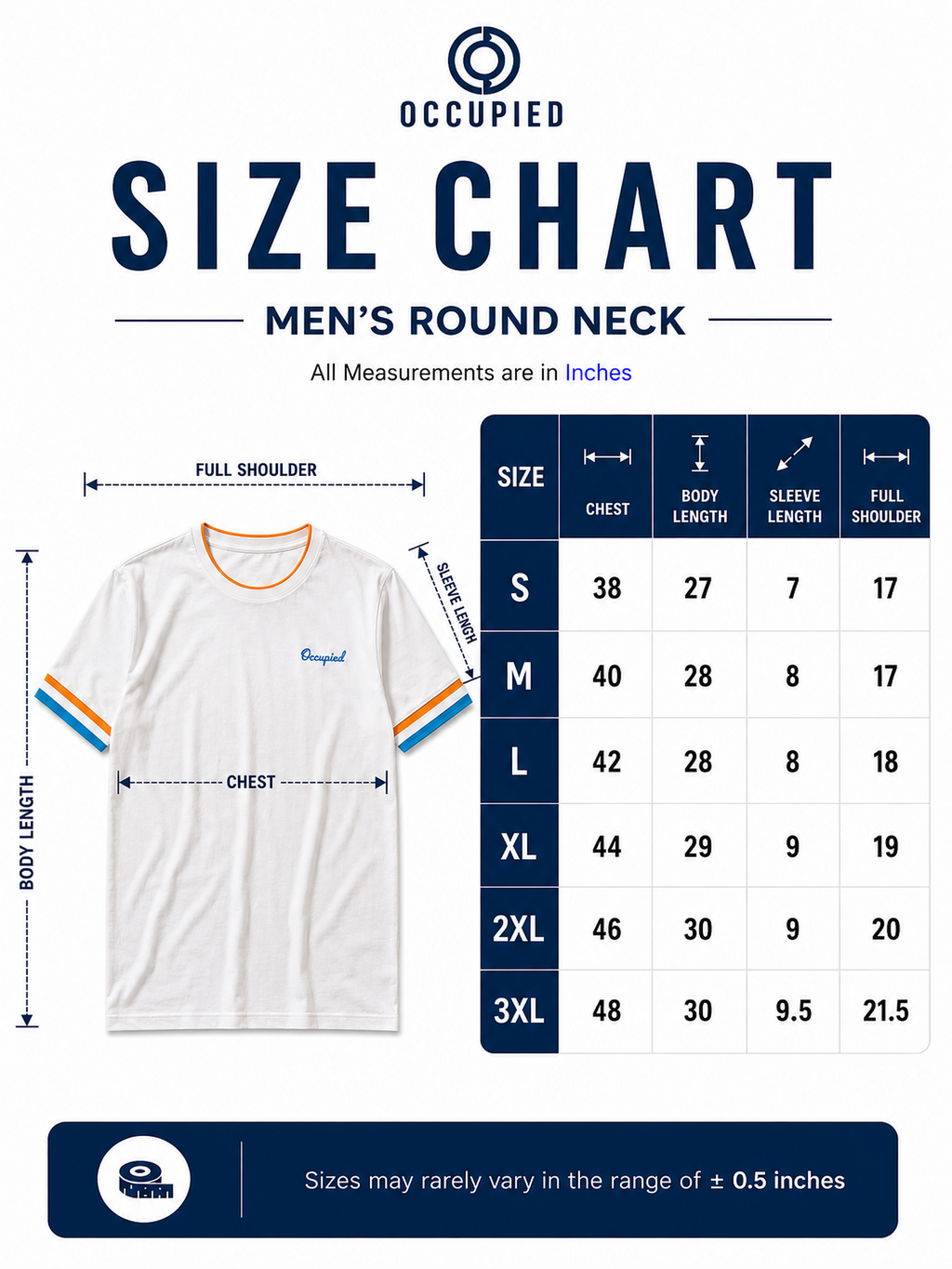 Mens Crew Neck Half Sleeve T-Shirt with Chest Print, Cuff, and Rib Detailing White
